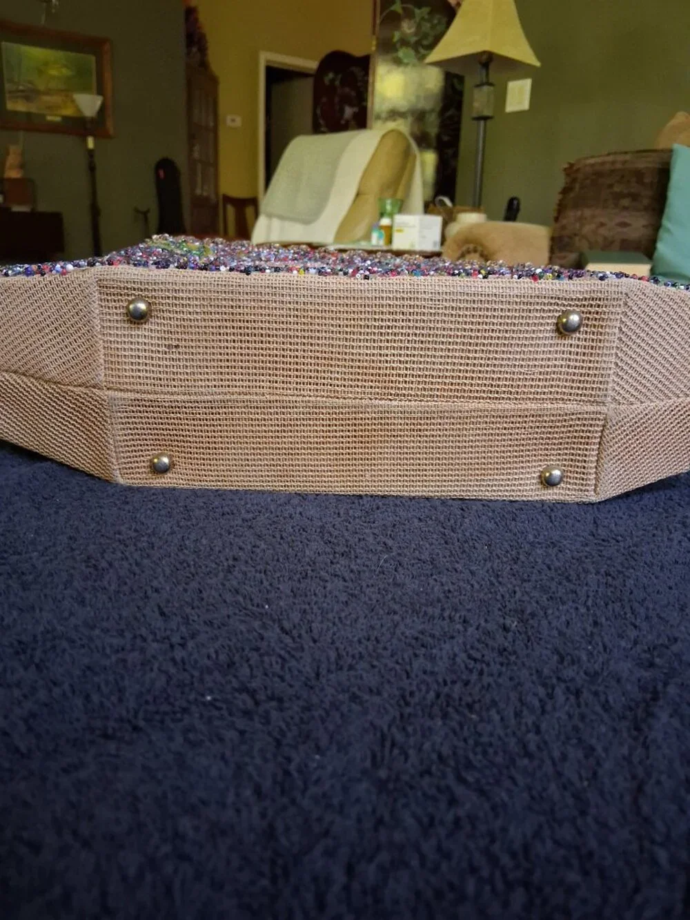 Vintage Soure of New York Beaded Floral Tapestry Handbag – Lucite Handle